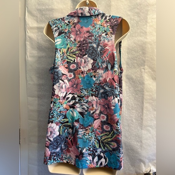 Nike Dri Fit Blue Pink floral Sleeveless Polo golf Tank Top Sz-L. H18 - Picture 4 of 10